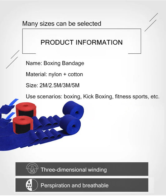 Lot de 2 bandages de boxe en coton de 1,5/2,5/3/5 m, bande de sport, Kick Boxing, MMA, muay thai,boxe anglaise