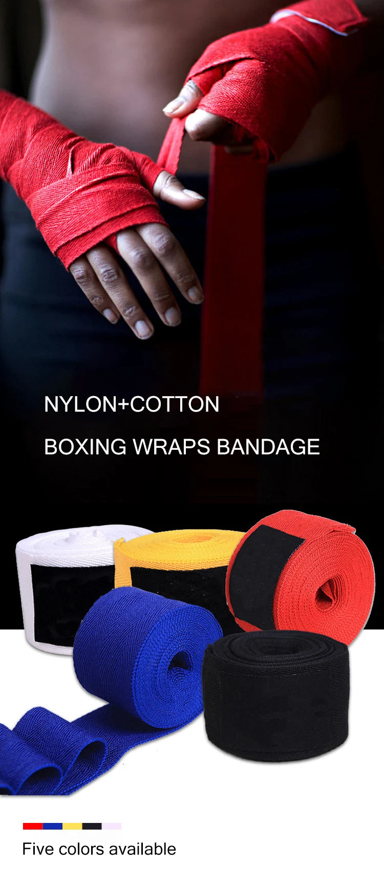 Lot de 2 bandages de boxe en coton de 1,5/2,5/3/5 m, bande de sport, Kick Boxing, MMA, muay thai,boxe anglaise